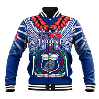 Custom Samoa Rugby Baseball Jacket 2023 Go Manu Samoa With Ula Fala Style LT14 Unisex Blue - Polynesian Pride