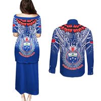 Custom Samoa Rugby Couples Matching Puletasi Dress and Long Sleeve Button Shirts 2023 Go Manu Samoa With Ula Fala Style LT14 - Polynesian Pride