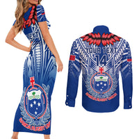 Custom Samoa Rugby Couples Matching Short Sleeve Bodycon Dress and Long Sleeve Button Shirts 2023 Go Manu Samoa With Ula Fala Style LT14 - Polynesian Pride