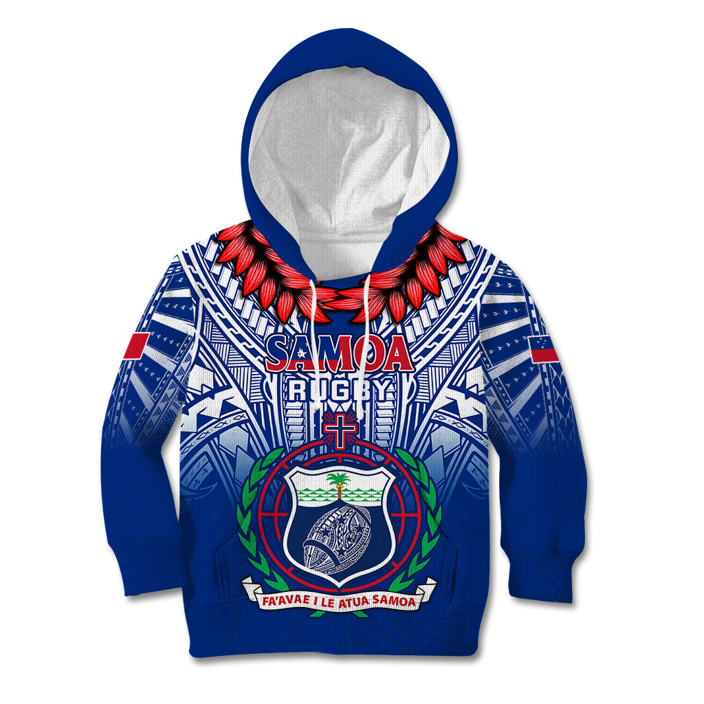 Custom Samoa Rugby Kid Hoodie 2023 Go Manu Samoa With Ula Fala Style LT14 Blue - Polynesian Pride