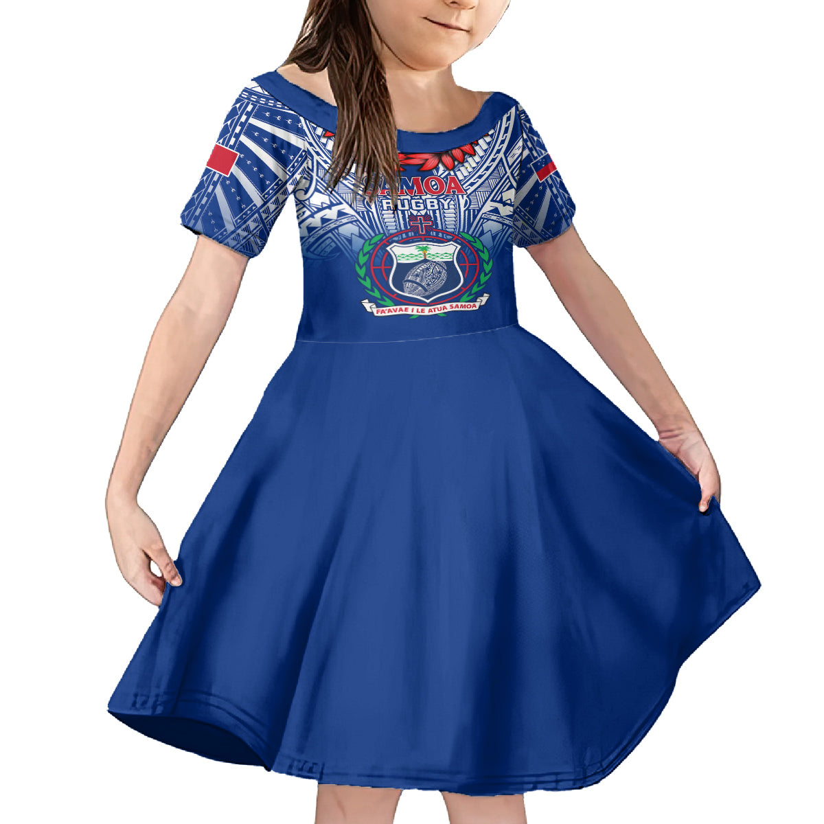 Custom Samoa Rugby Kid Short Sleeve Dress 2023 Go Manu Samoa With Ula Fala Style LT14 KID Blue - Polynesian Pride