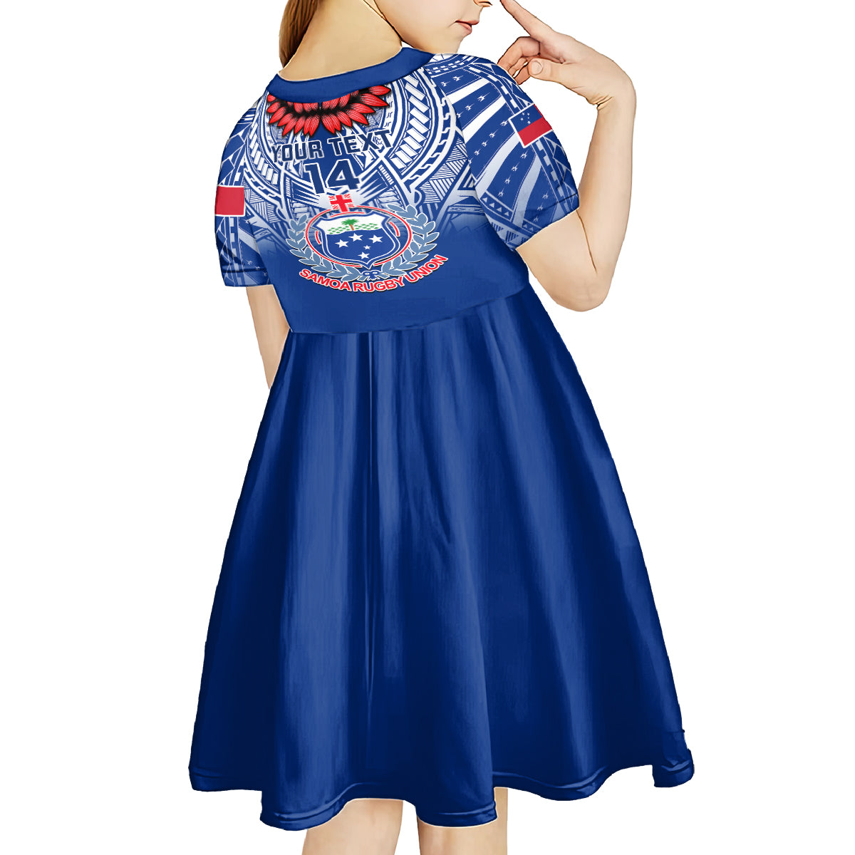 Custom Samoa Rugby Kid Short Sleeve Dress 2023 Go Manu Samoa With Ula Fala Style LT14 - Polynesian Pride