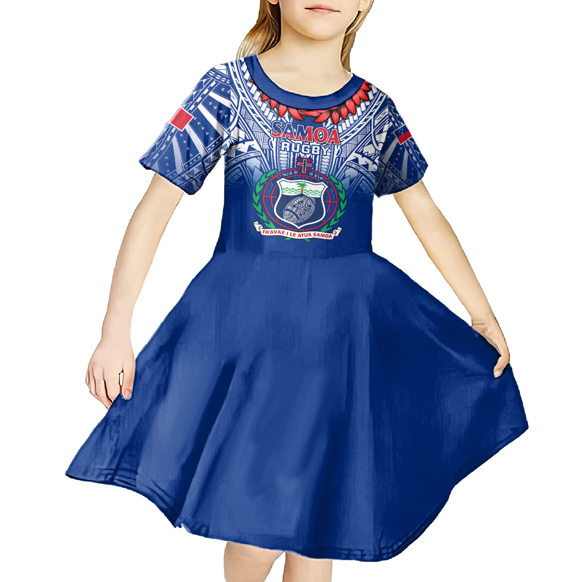 Custom Samoa Rugby Kid Short Sleeve Dress 2023 Go Manu Samoa With Ula Fala Style LT14 - Polynesian Pride