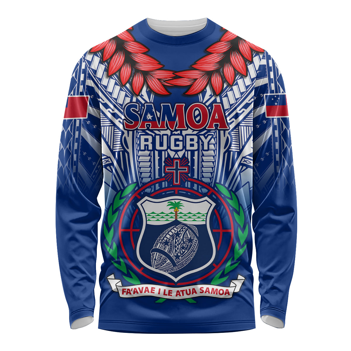 Custom Samoa Rugby Long Sleeve Shirt 2023 Go Manu Samoa With Ula Fala Style LT14 Unisex Blue - Polynesian Pride