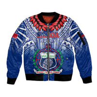 Custom Samoa Rugby Sleeve Zip Bomber Jacket 2023 Go Manu Samoa With Ula Fala Style LT14 Unisex Blue - Polynesian Pride