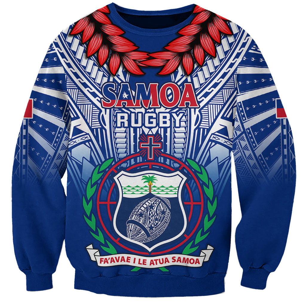 Custom Samoa Rugby Sweatshirt 2023 Go Manu Samoa With Ula Fala Style LT14 Unisex Blue - Polynesian Pride