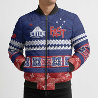 Personalised FAST Samoa Siapo Bomber Puffer Jacket Teuila Flowers Samoan Pattern - Polynesian Pride
