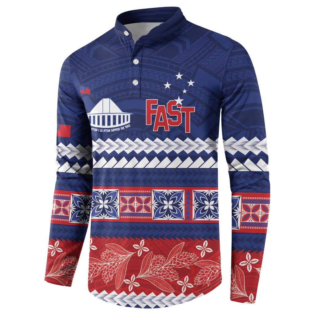 Personalised FAST Samoa Siapo Button Sweatshirt Teuila Flowers Samoan Pattern - Polynesian Pride