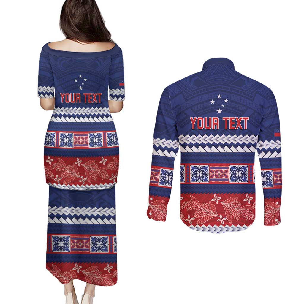 Personalised FAST Samoa Siapo Couples Matching Puletasi and Long Sleeve Button Shirt Teuila Flowers Samoan Pattern - Polynesian Pride