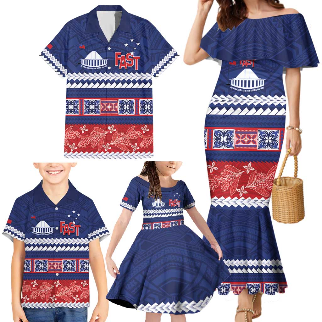 Personalised FAST Samoa Siapo Family Matching Mermaid Dress and Hawaiian Shirt Teuila Flowers Samoan Pattern - Polynesian Pride