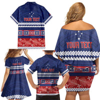 Personalised FAST Samoa Siapo Family Matching Off Shoulder Short Dress and Hawaiian Shirt Teuila Flowers Samoan Pattern - Polynesian Pride