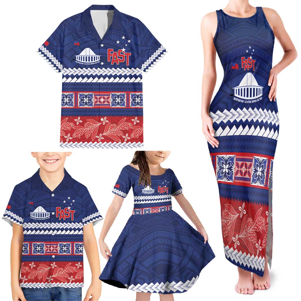 Personalised FAST Samoa Siapo Family Matching Tank Maxi Dress and Hawaiian Shirt Teuila Flowers Samoan Pattern - Polynesian Pride