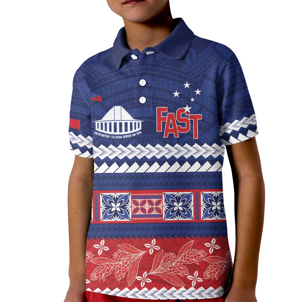 Personalised FAST Samoa Siapo Kid Polo Shirt Teuila Flowers Samoan Pattern - Polynesian Pride