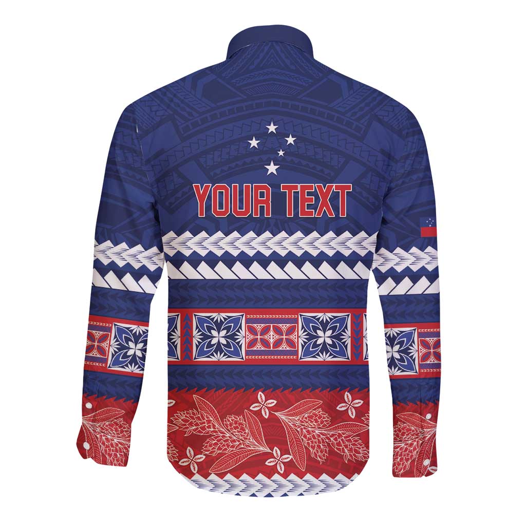 Personalised FAST Samoa Siapo Long Sleeve Button Shirt Teuila Flowers Samoan Pattern - Polynesian Pride