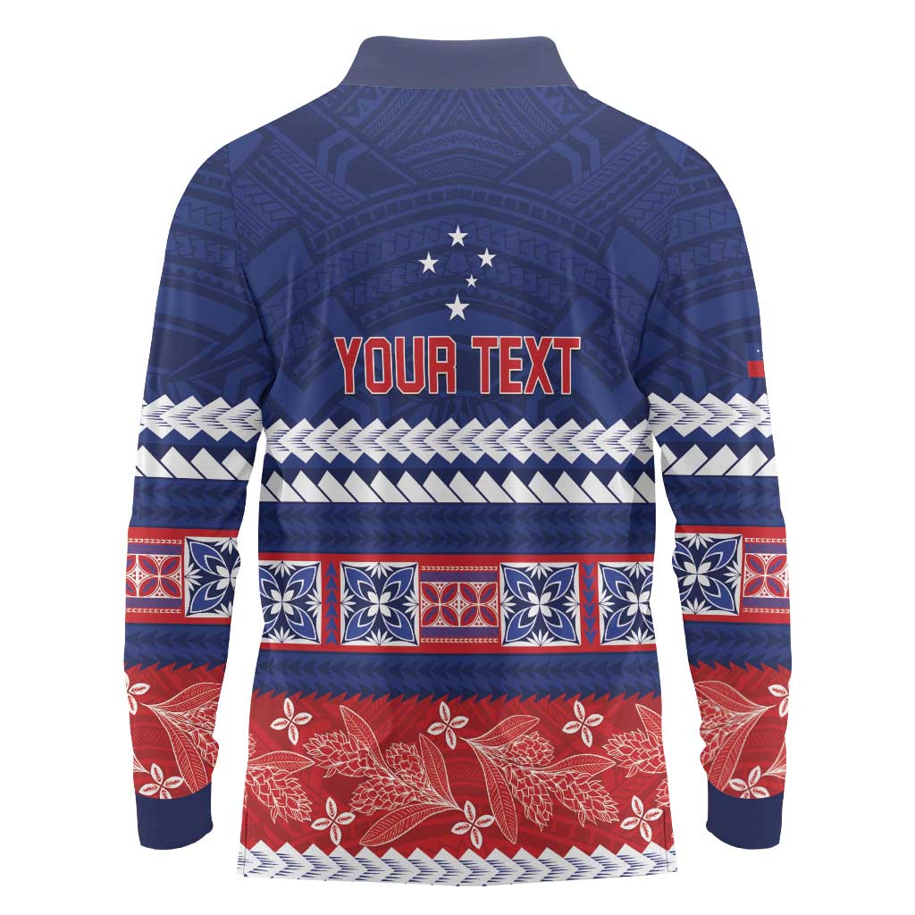 Personalised FAST Samoa Siapo Long Sleeve Polo Shirt Teuila Flowers Samoan Pattern - Polynesian Pride