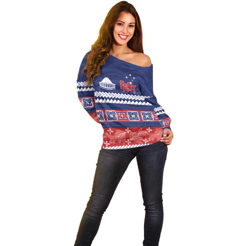 Personalised FAST Samoa Siapo Off Shoulder Sweater Teuila Flowers Samoan Pattern - Polynesian Pride