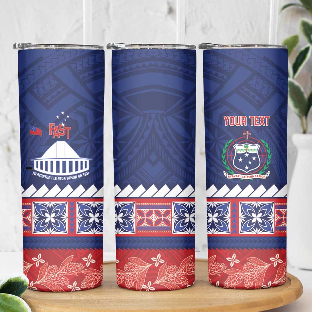 Personalised FAST Samoa Siapo Skinny Tumbler Teuila Flowers Samoan Pattern - Polynesian Pride