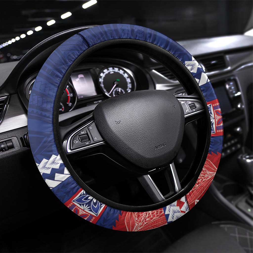 FAST Samoa Siapo Steering Wheel Cover Teuila Flowers Samoan Pattern - Polynesian Pride