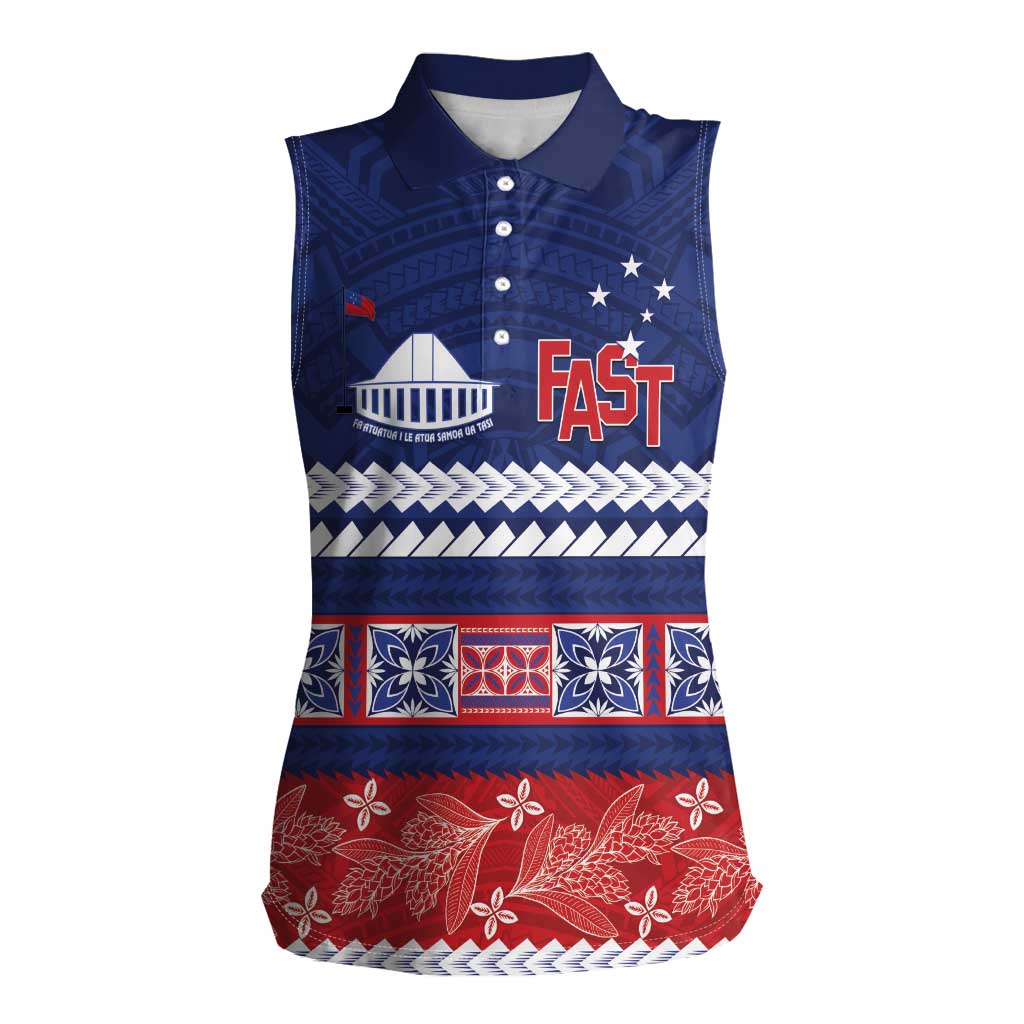 Personalised FAST Samoa Siapo Women Sleeveless Polo Shirt Teuila Flowers Samoan Pattern - Polynesian Pride