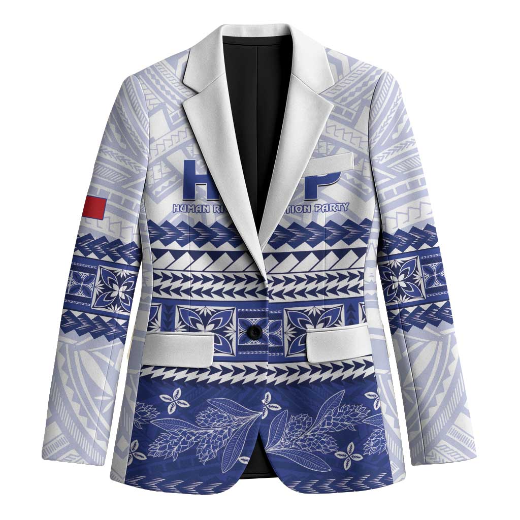 Personalised HRPP Samoa Siapo Blazer Teuila Flowers Samoan Pattern LT14 Unisex White - Polynesian Pride