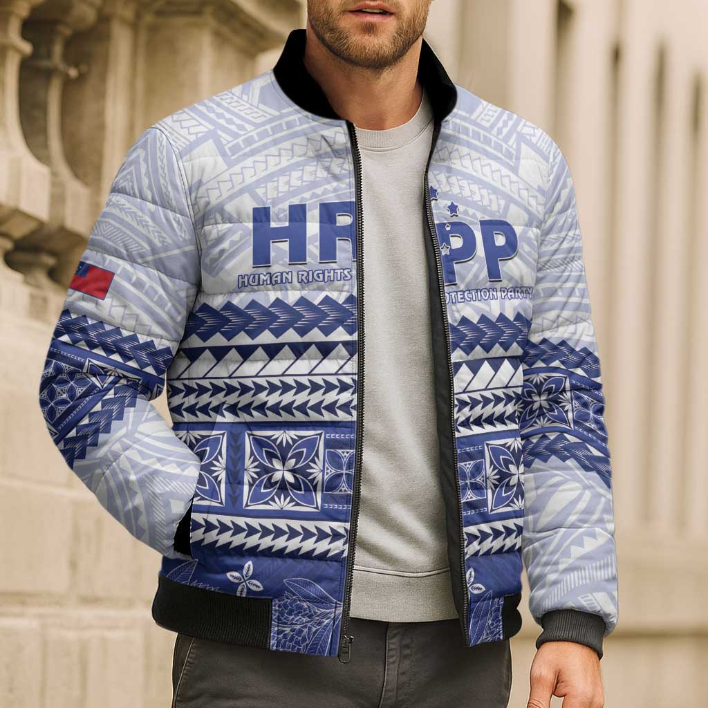 Personalised HRPP Samoa Siapo Bomber Puffer Jacket Teuila Flowers Samoan Pattern LT14 - Polynesian Pride