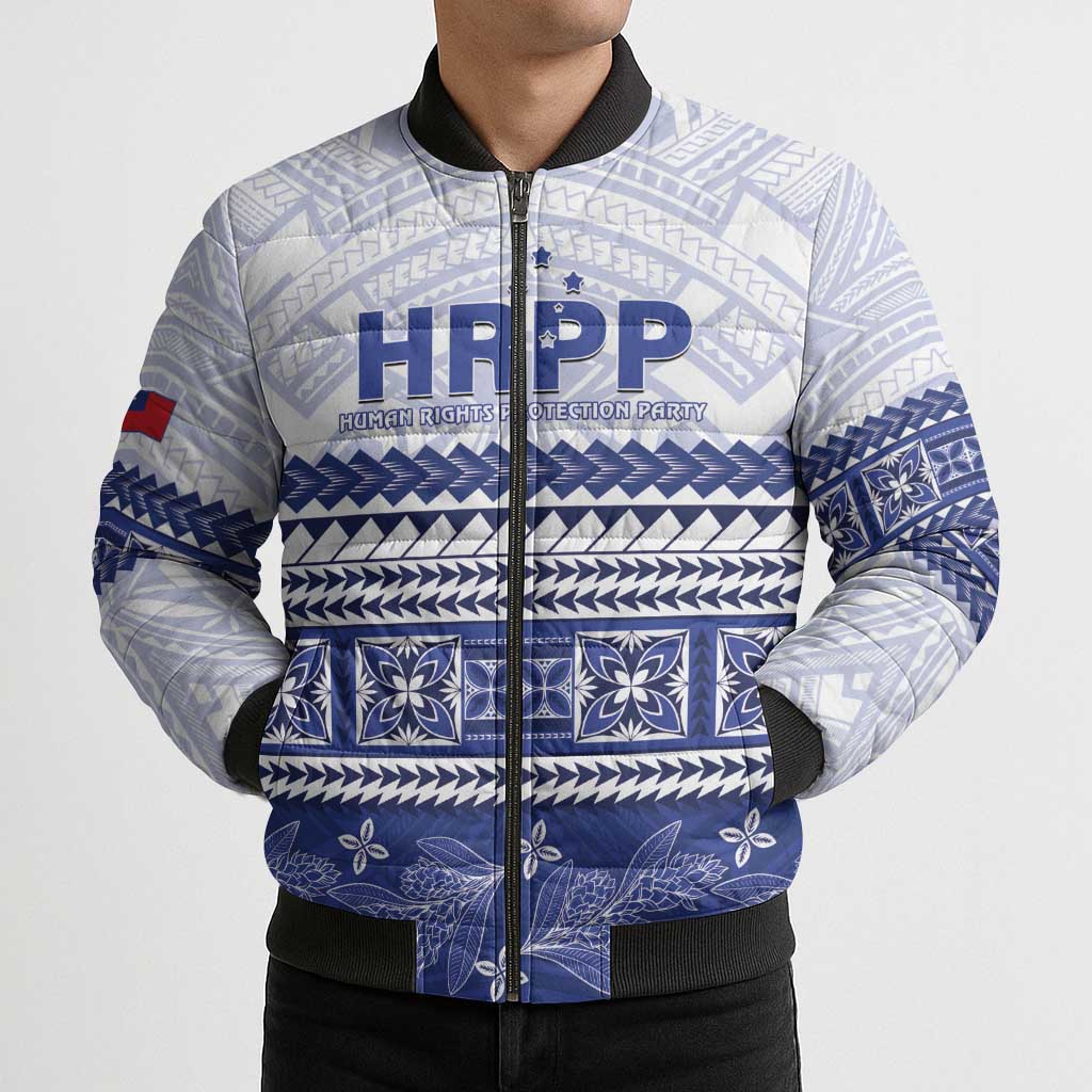 Personalised HRPP Samoa Siapo Bomber Puffer Jacket Teuila Flowers Samoan Pattern LT14 - Polynesian Pride