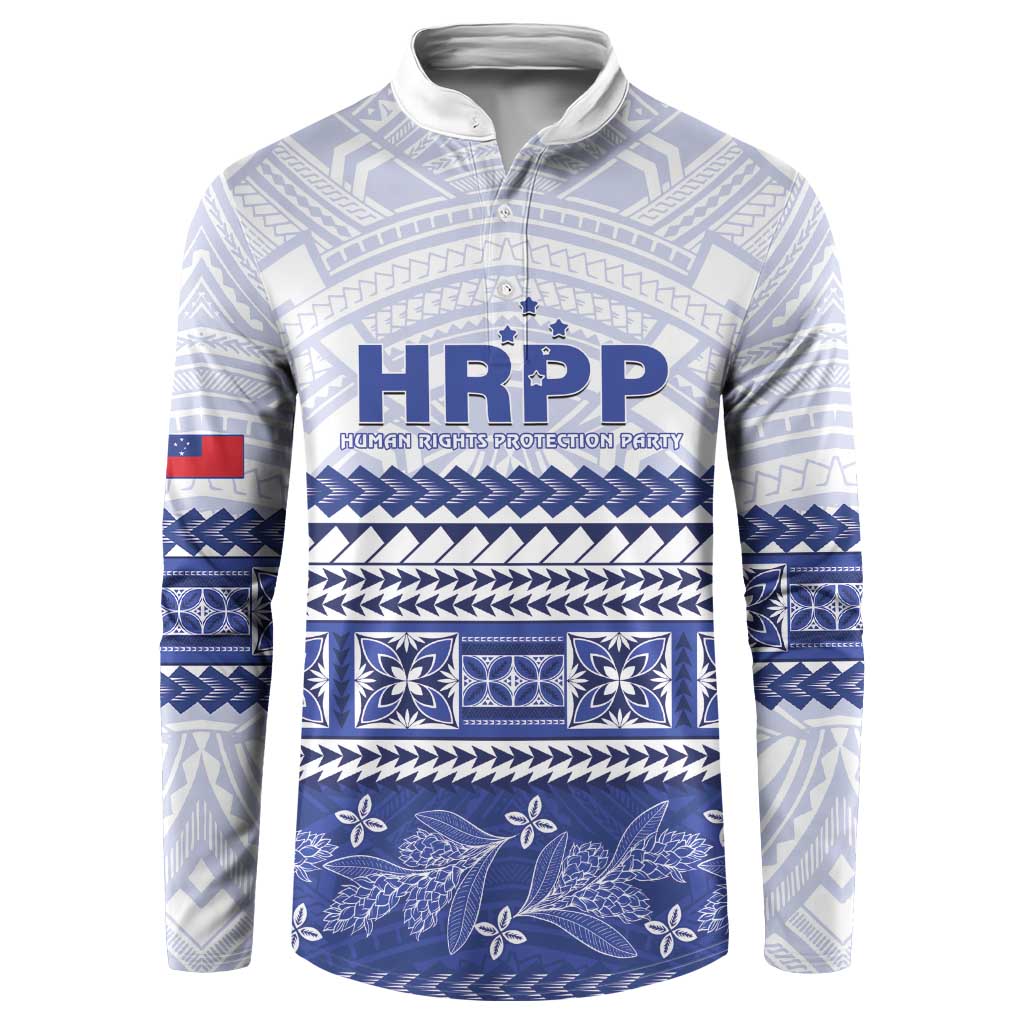Personalised HRPP Samoa Siapo Button Sweatshirt Teuila Flowers Samoan Pattern LT14 White - Polynesian Pride