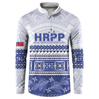 Personalised HRPP Samoa Siapo Button Sweatshirt Teuila Flowers Samoan Pattern LT14 White - Polynesian Pride