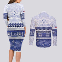 Personalised HRPP Samoa Siapo Couples Matching Long Sleeve Bodycon Dress and Long Sleeve Button Shirt Teuila Flowers Samoan Pattern LT14 - Polynesian Pride