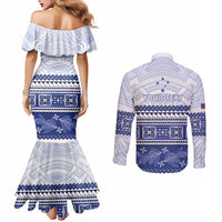 Personalised HRPP Samoa Siapo Couples Matching Mermaid Dress and Long Sleeve Button Shirt Teuila Flowers Samoan Pattern LT14 - Polynesian Pride