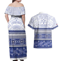 Personalised HRPP Samoa Siapo Couples Matching Off Shoulder Maxi Dress and Hawaiian Shirt Teuila Flowers Samoan Pattern - Polynesian Pride