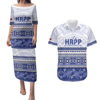 Personalised HRPP Samoa Siapo Couples Matching Puletasi and Hawaiian Shirt Teuila Flowers Samoan Pattern LT14 White - Polynesian Pride