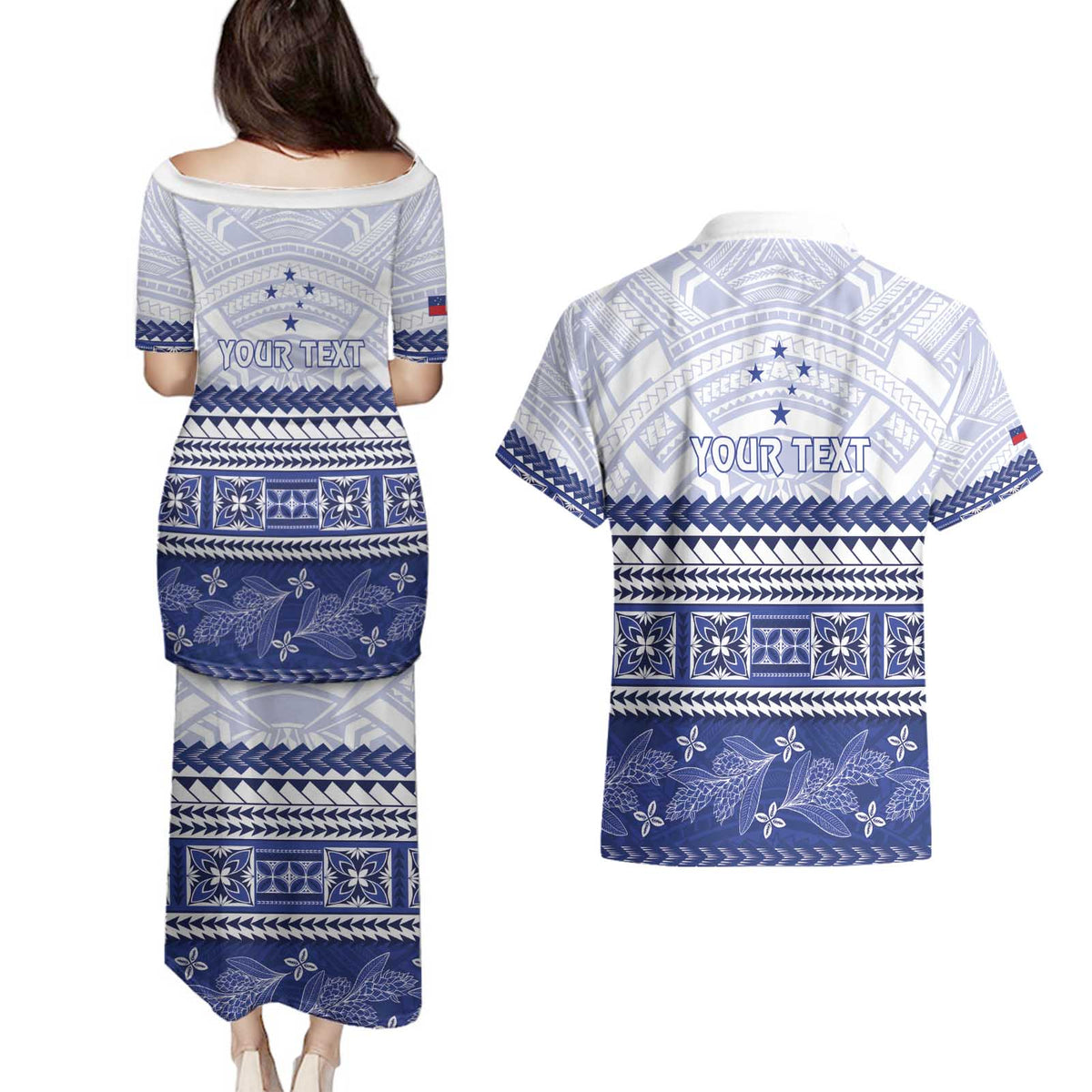 Personalised HRPP Samoa Siapo Couples Matching Puletasi and Hawaiian Shirt Teuila Flowers Samoan Pattern LT14 - Polynesian Pride