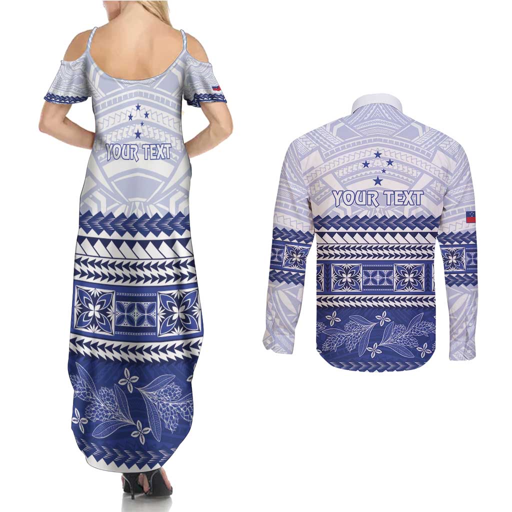 Personalised HRPP Samoa Siapo Couples Matching Summer Maxi Dress and Long Sleeve Button Shirt Teuila Flowers Samoan Pattern LT14 - Polynesian Pride