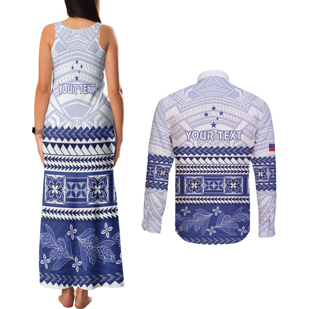 Personalised HRPP Samoa Siapo Couples Matching Tank Maxi Dress and Long Sleeve Button Shirt Teuila Flowers Samoan Pattern LT14 - Polynesian Pride