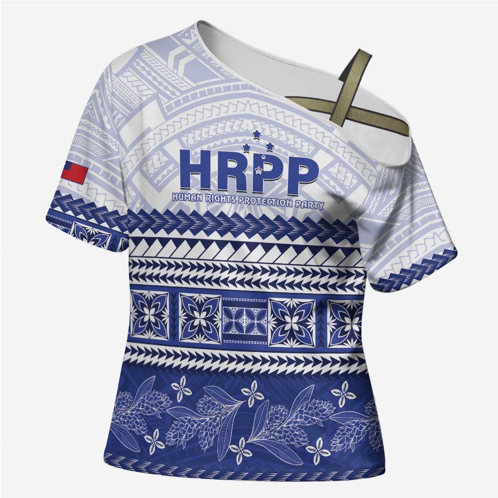Personalised HRPP Samoa Siapo Cross Shoulder Shirt Teuila Flowers Samoan Pattern LT14 Female White - Polynesian Pride