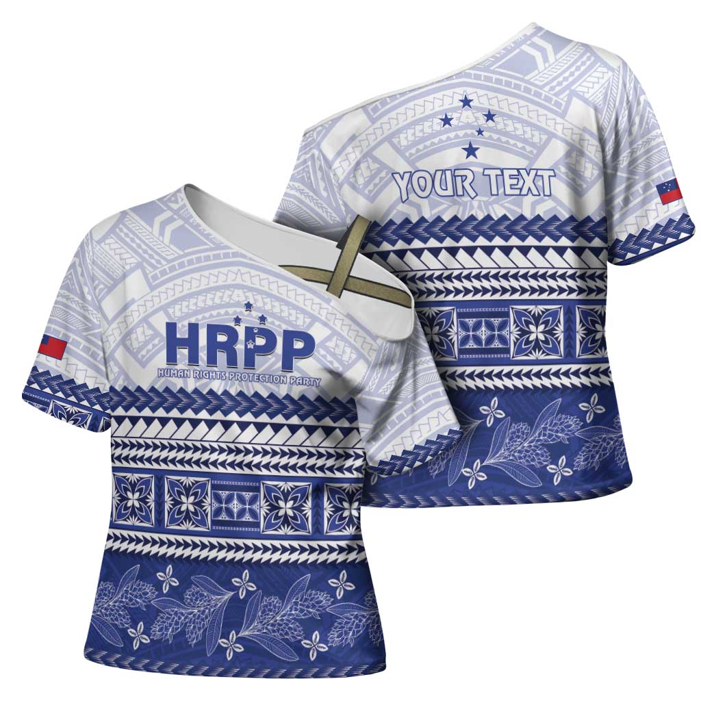 Personalised HRPP Samoa Siapo Cross Shoulder Shirt Teuila Flowers Samoan Pattern LT14 - Polynesian Pride
