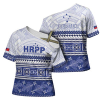 Personalised HRPP Samoa Siapo Cross Shoulder Shirt Teuila Flowers Samoan Pattern LT14 - Polynesian Pride