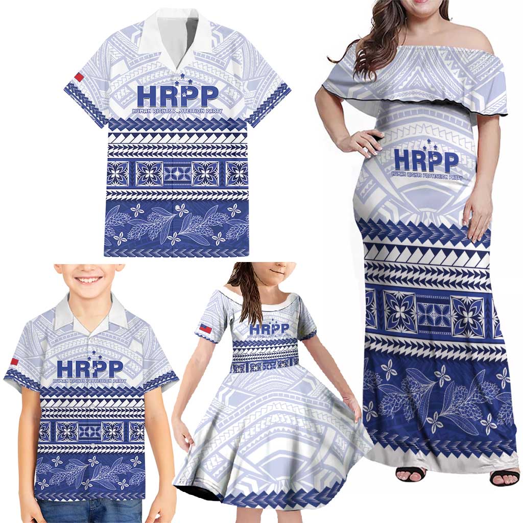 Personalised HRPP Samoa Siapo Family Matching Off Shoulder Maxi Dress and Hawaiian Shirt Teuila Flowers Samoan Pattern - Polynesian Pride