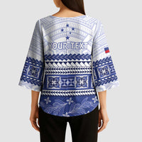 Personalised HRPP Samoa Siapo Kimono Sleeve Blouse Teuila Flowers Samoan Pattern LT14 - Polynesian Pride