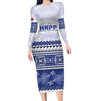 Personalised HRPP Samoa Siapo Long Sleeve Bodycon Dress Teuila Flowers Samoan Pattern - Polynesian Pride