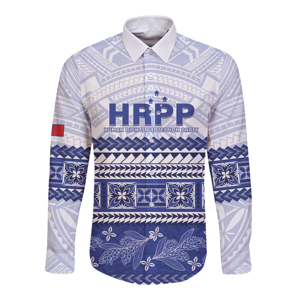 Personalised HRPP Samoa Siapo Long Sleeve Button Shirt Teuila Flowers Samoan Pattern LT14 Unisex White - Polynesian Pride
