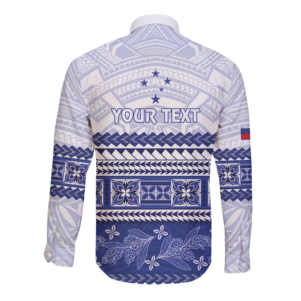 Personalised HRPP Samoa Siapo Long Sleeve Button Shirt Teuila Flowers Samoan Pattern LT14 - Polynesian Pride