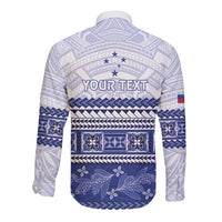 Personalised HRPP Samoa Siapo Long Sleeve Button Shirt Teuila Flowers Samoan Pattern LT14 - Polynesian Pride