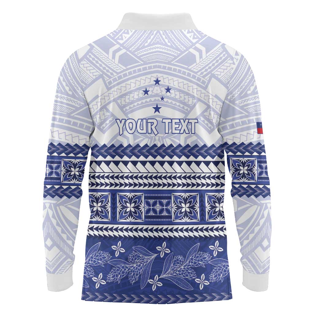 Personalised HRPP Samoa Siapo Long Sleeve Polo Shirt Teuila Flowers Samoan Pattern LT14 - Polynesian Pride