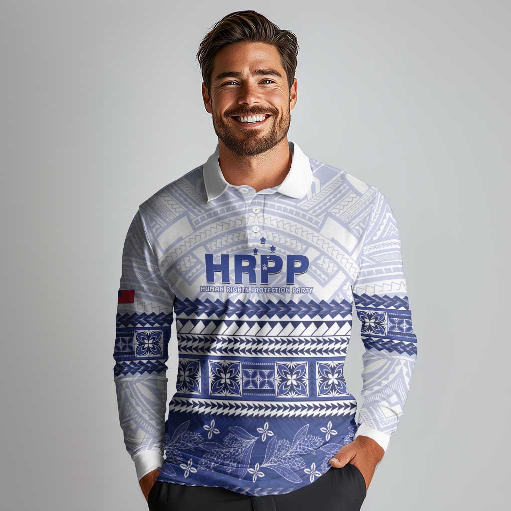 Personalised HRPP Samoa Siapo Long Sleeve Polo Shirt Teuila Flowers Samoan Pattern LT14 - Polynesian Pride