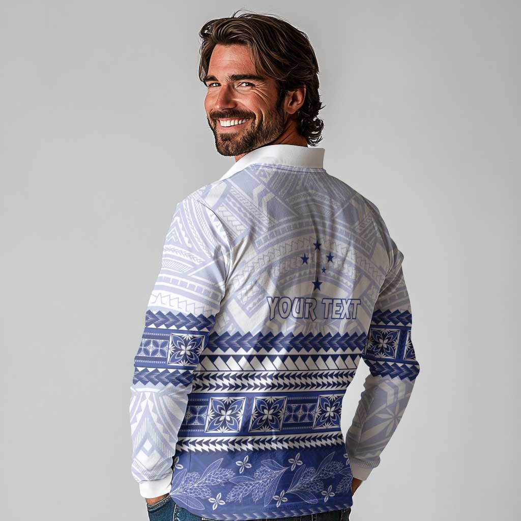 Personalised HRPP Samoa Siapo Long Sleeve Polo Shirt Teuila Flowers Samoan Pattern LT14 - Polynesian Pride