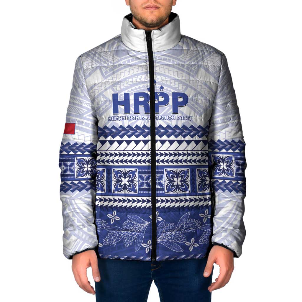 Personalised HRPP Samoa Siapo Padded Jacket Teuila Flowers Samoan Pattern LT14 Men White - Polynesian Pride