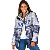 Personalised HRPP Samoa Siapo Padded Jacket Teuila Flowers Samoan Pattern LT14 Women White - Polynesian Pride