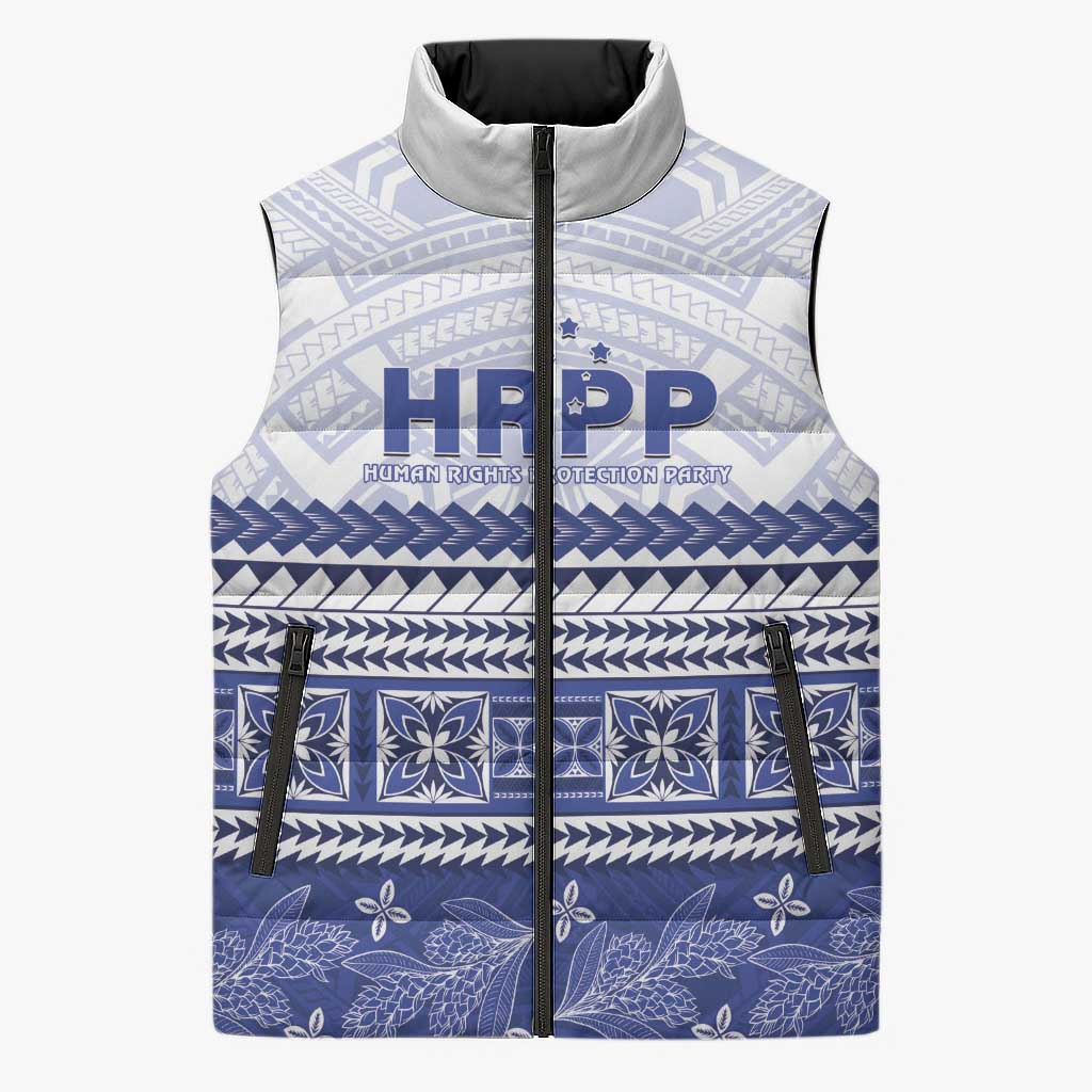 Personalised HRPP Samoa Siapo Sleeveless Puffer Jacket Teuila Flowers Samoan Pattern LT14 Unisex White - Polynesian Pride